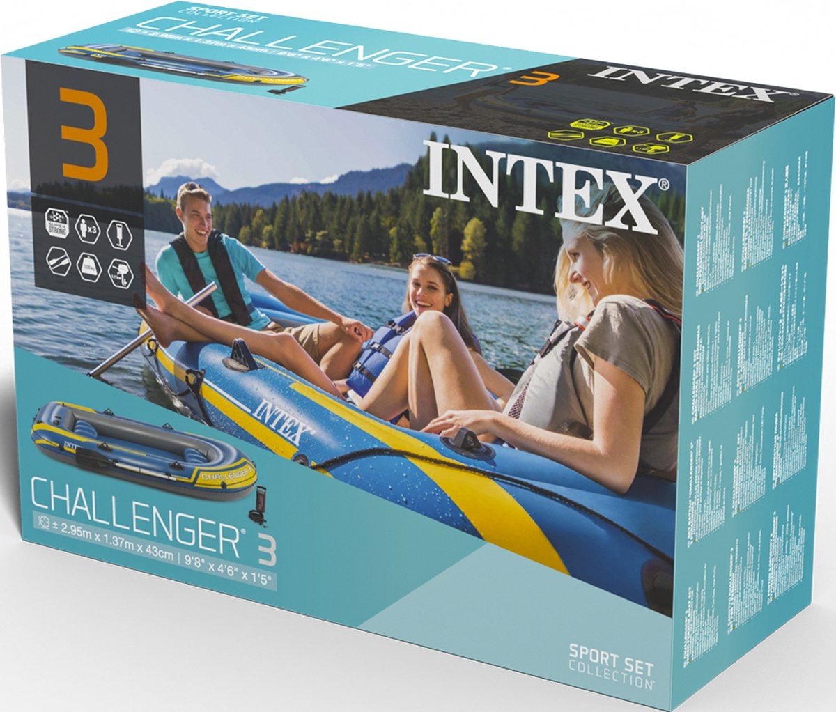 Intex Challenger 3 Boot Set - 295 x 137 x 43 cm - Inclusief peddels en pomp