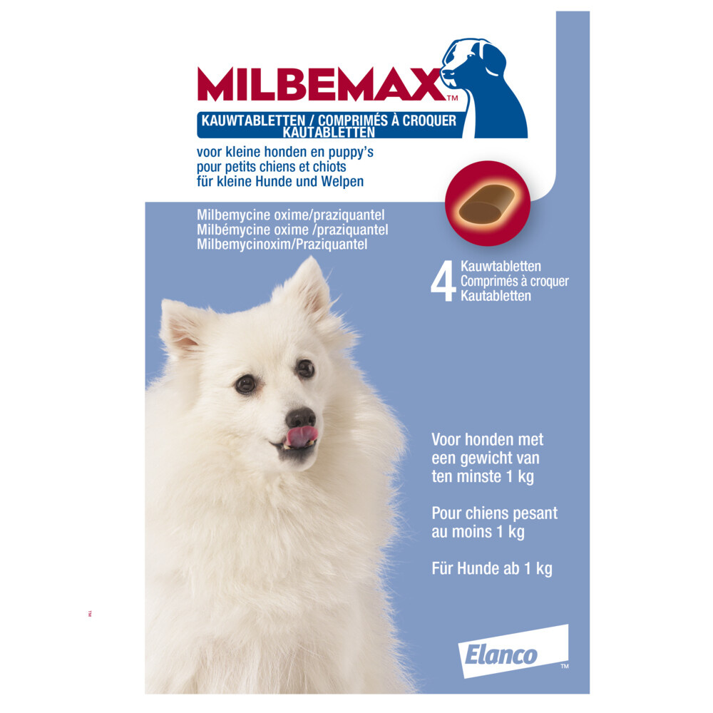 Milbemax Kauwtabletten Hond Klein 2.5/25 mg - 4 Tabletten