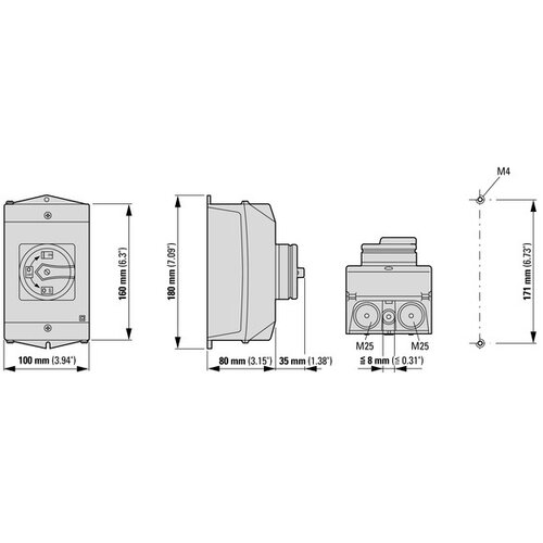 Eaton 207295 P1-25/I2/SVB-SW/HI11 Werkschakelaar 3P 25A 1M/1V