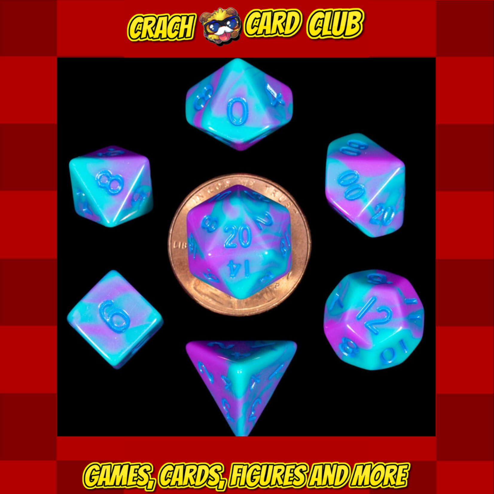 fanroll FanRoll Mini Dice Set Turquoise and Purple Marble (7)