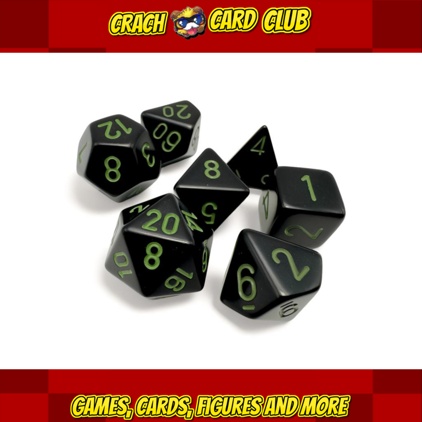 DICE Opaque Black/green Polyhedral 7-Dice Set