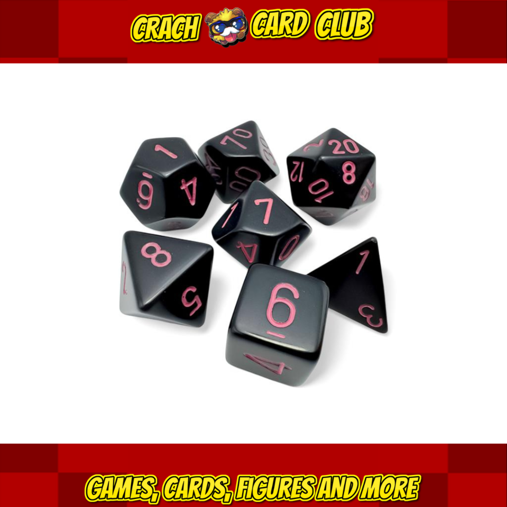 DICE Opaque Black/pink Polyhedral 7-Dice Set
