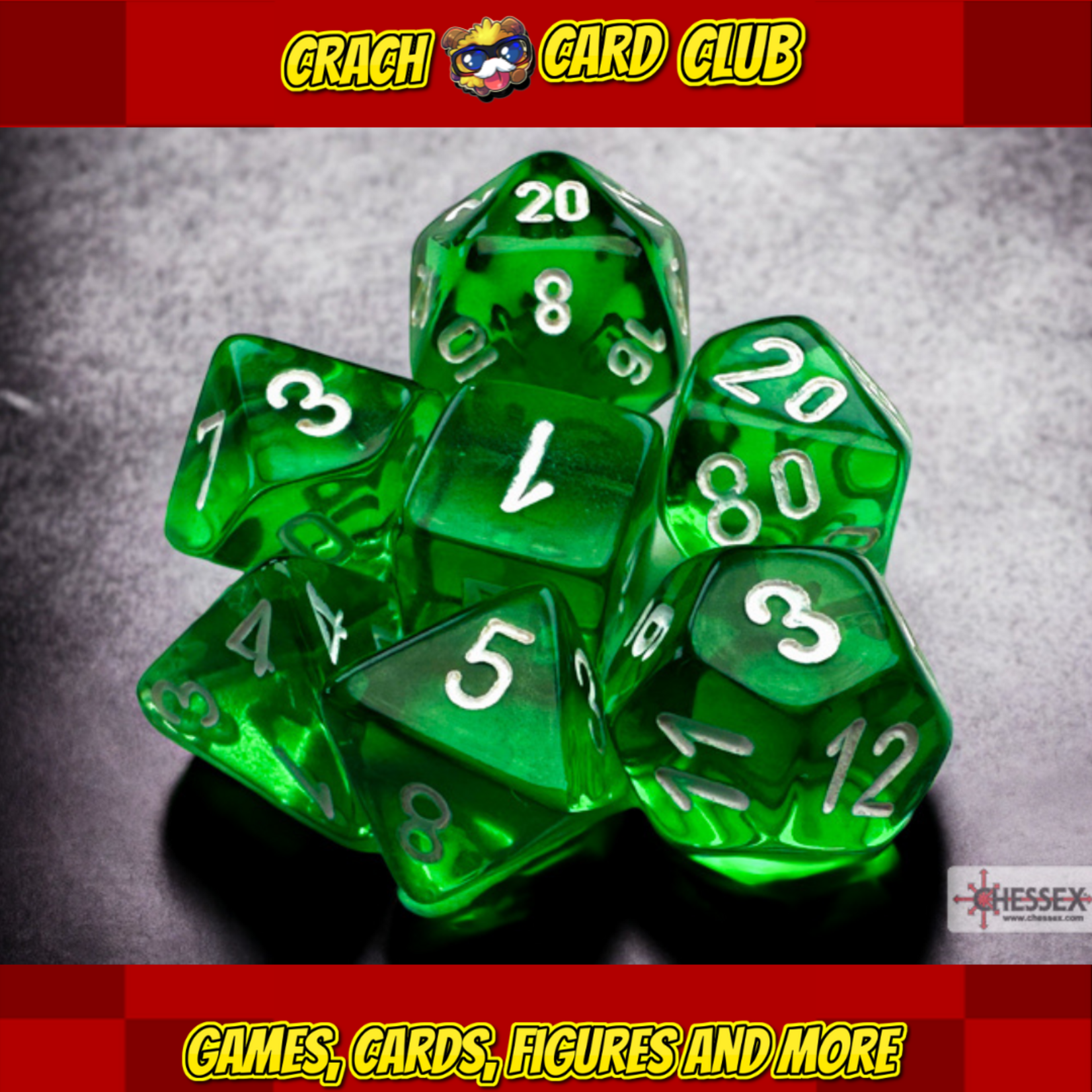 Chessex Translucent Mini-Polyhedral Green/white Dobbelsteen Set (7 stuks)