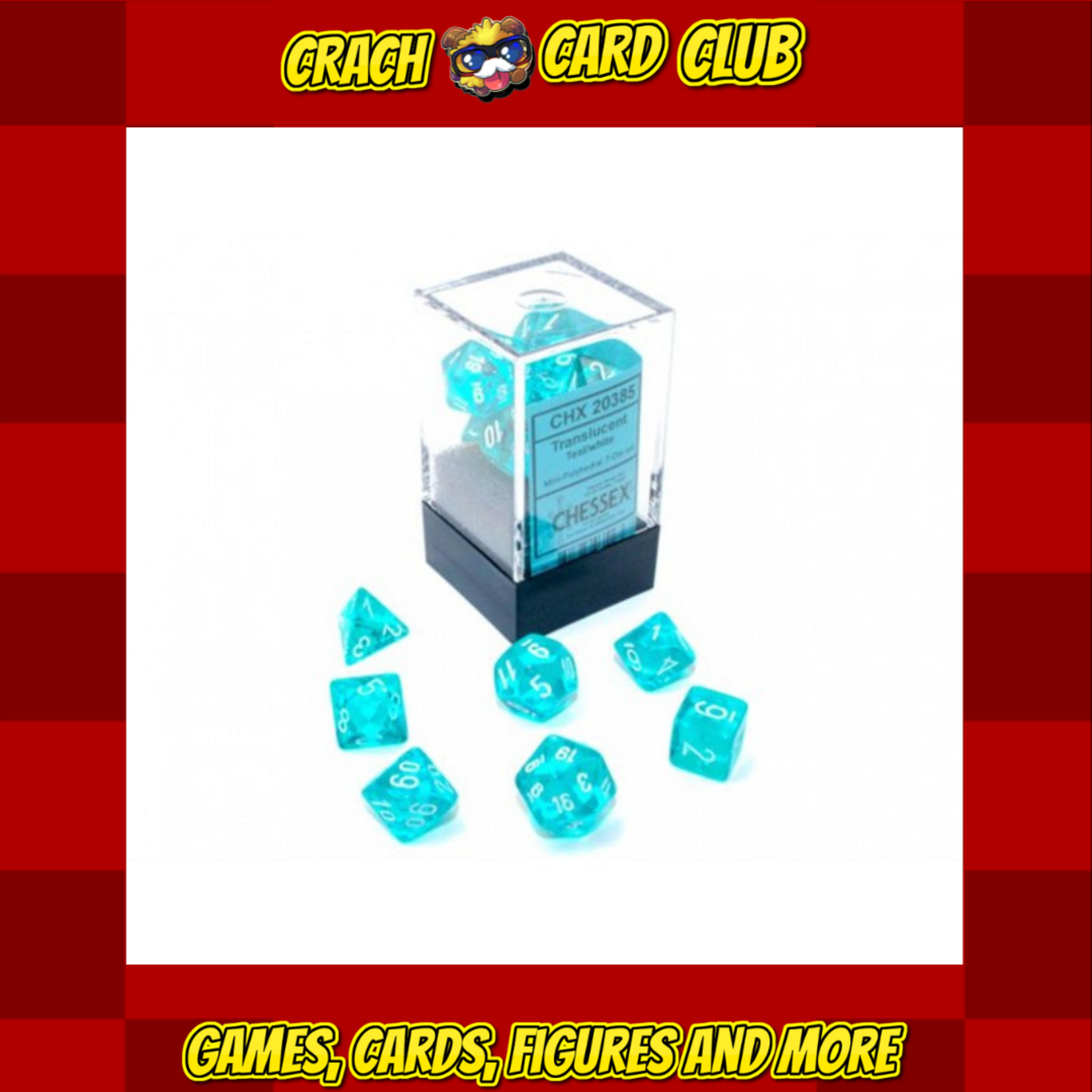 Chessex Translucent Mini-Polyhedral Teal/white Dobbelsteen Set (7 stuks)