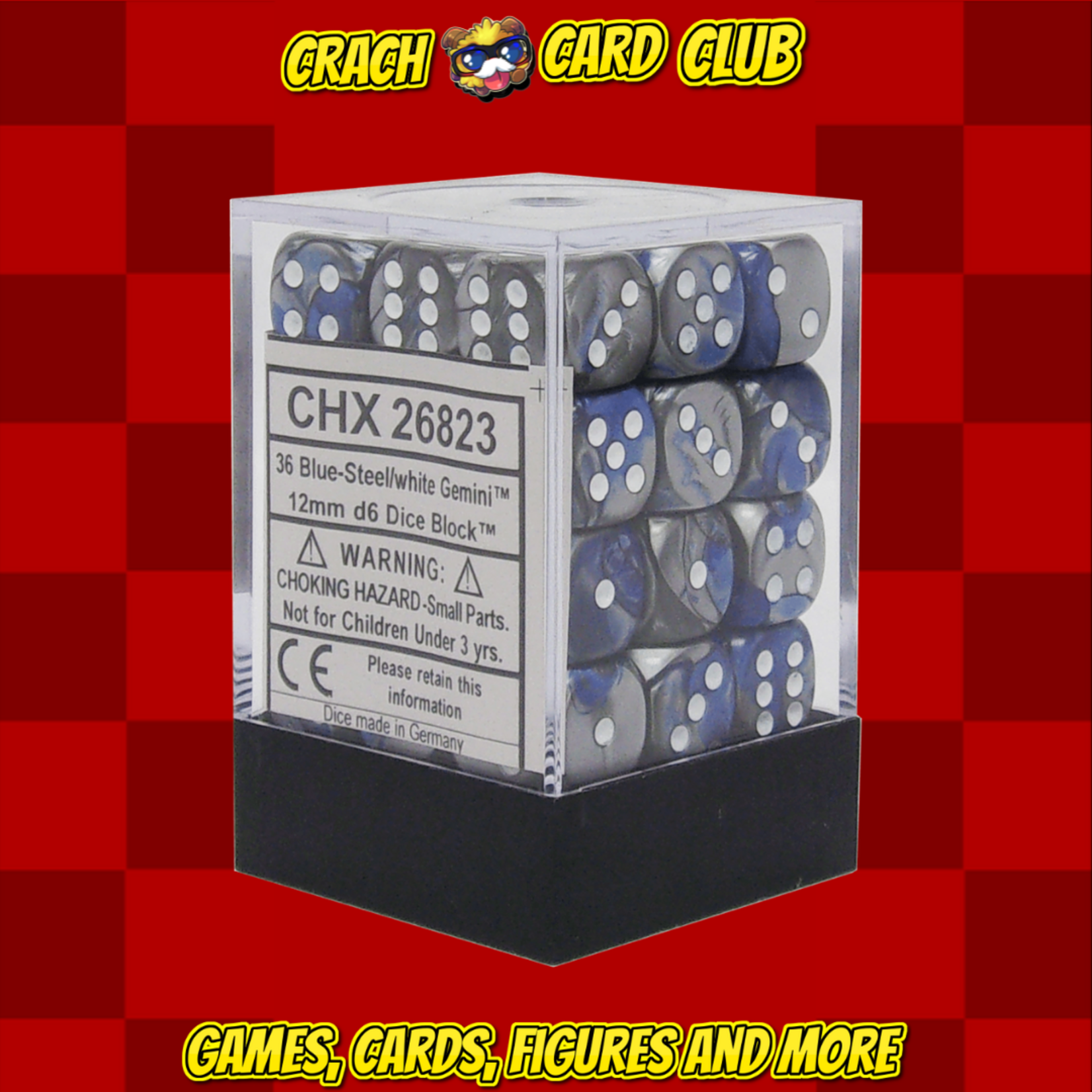 Chessex Chessex Gemini 12mm d6 Dice Blocks with pips Dice Blocks (36 Dice) - Blue-Steel w/white