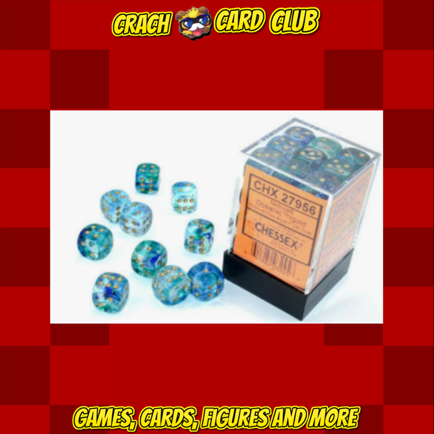 Chessex Chessex 12mm d6 Blocks - Nebula TM 12mm d6 Oceanic/gold Luminary Dice Block™ (36 dice)