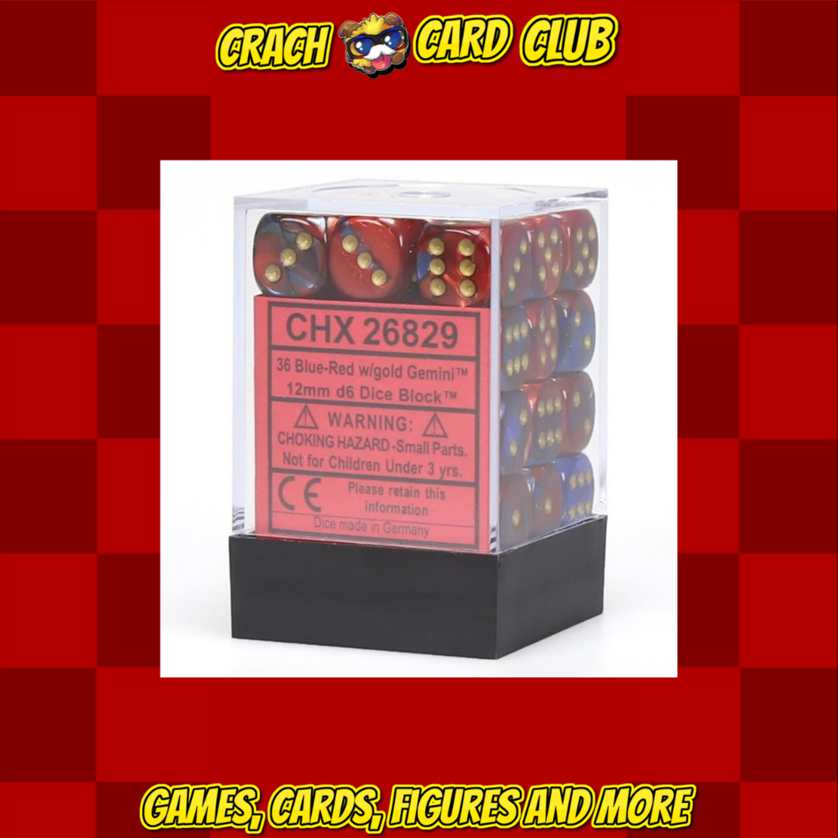 Chessex Chessex Gemini 12mm d6 Dice Blocks with pips Dice Blocks (36 Dice) - Blue-Red w/gold