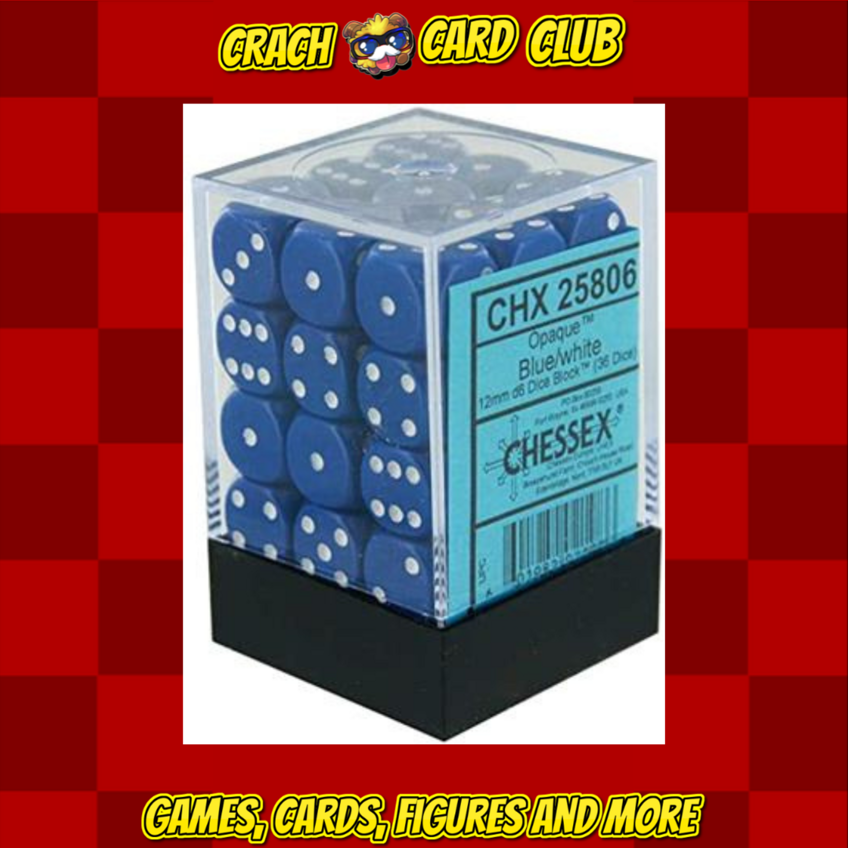 Chessex Chessex Opaque 12mm d6 with pips Dice Blocks (36 Dice) - Blue w/white