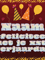 Spandoek met 2 foto's, naam en leeftijd  - Feestmuts en ballonnen