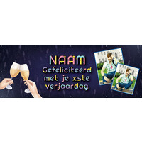 Spandoek met 2 foto's, naam en leeftijd - Proostende glazen