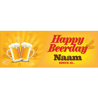 Happy Beerday - Naam - Geboortejaar - 2 bierpullen links