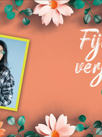 Spandoek met 2 foto's, naam en leeftijd  - Tropische bloemen verrassing