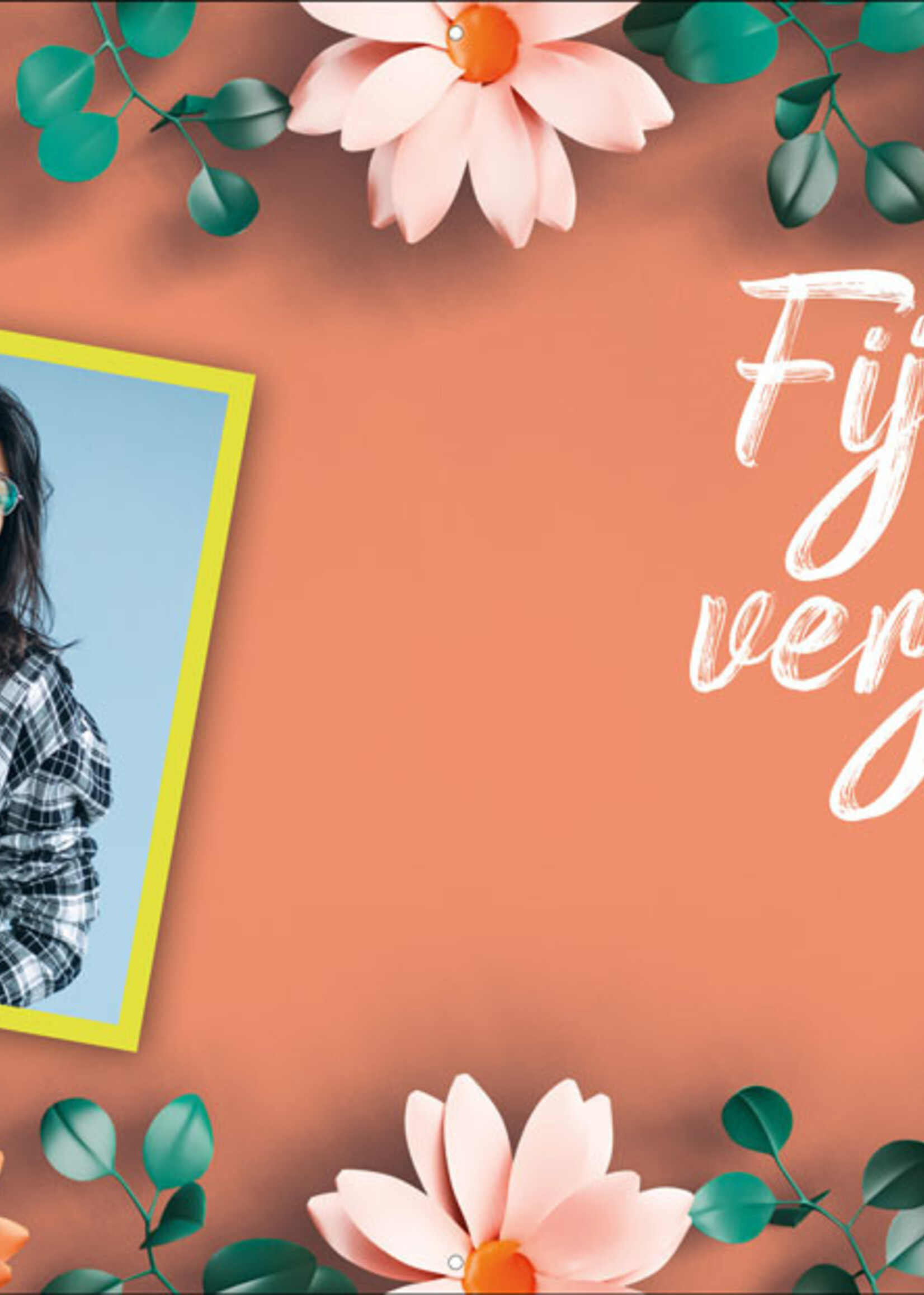 Spandoek met 2 foto's, naam en leeftijd  - Tropische bloemen verrassing