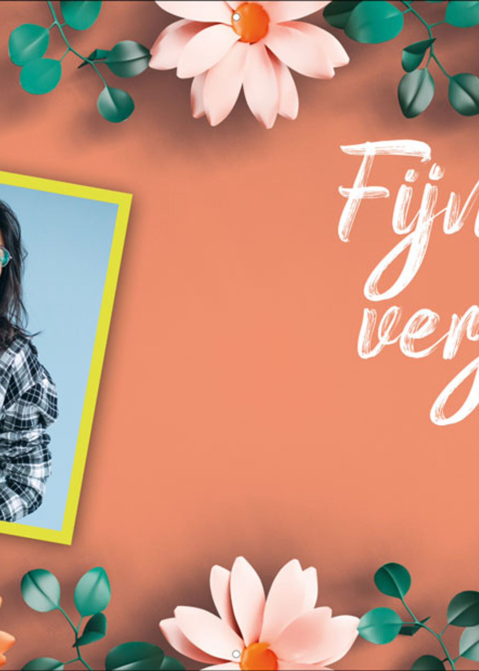 Spandoek met 2 foto's, naam en leeftijd  - Tropische bloemen verrassing