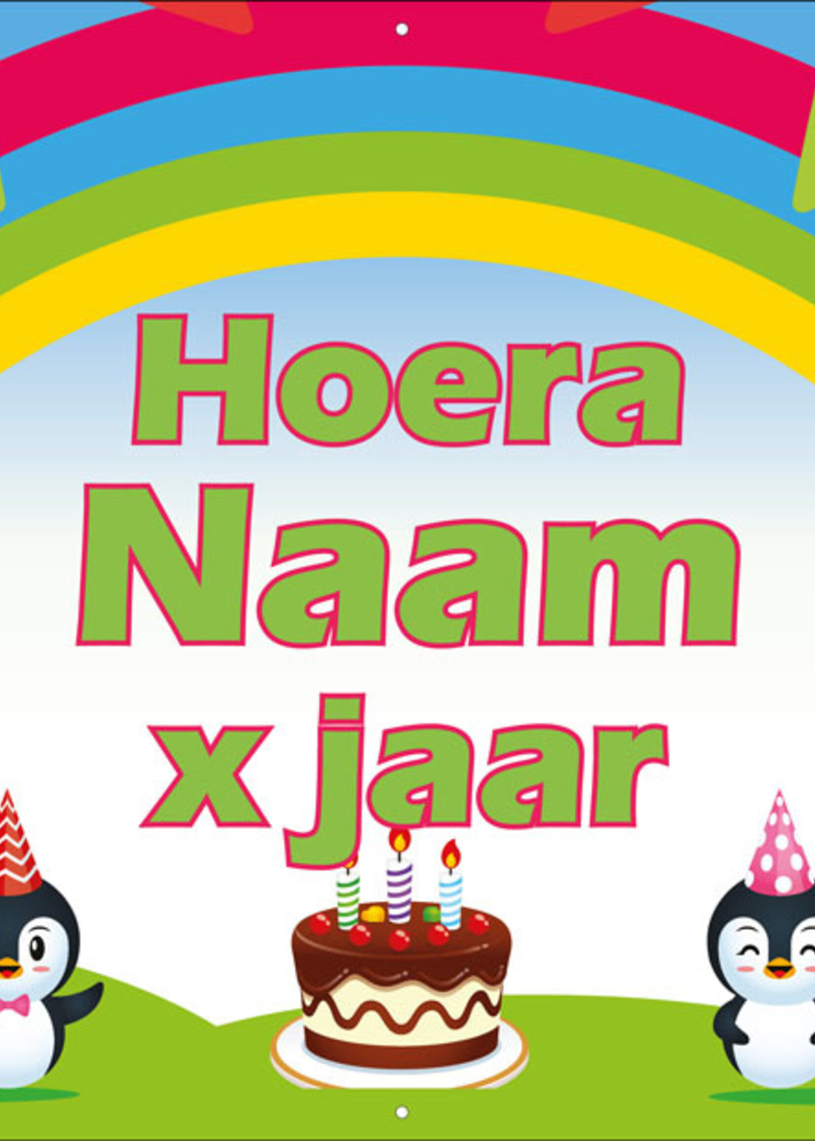 Pinguïns onder regenboog - Kinderen - Hoera - Naam - .. Jaar
