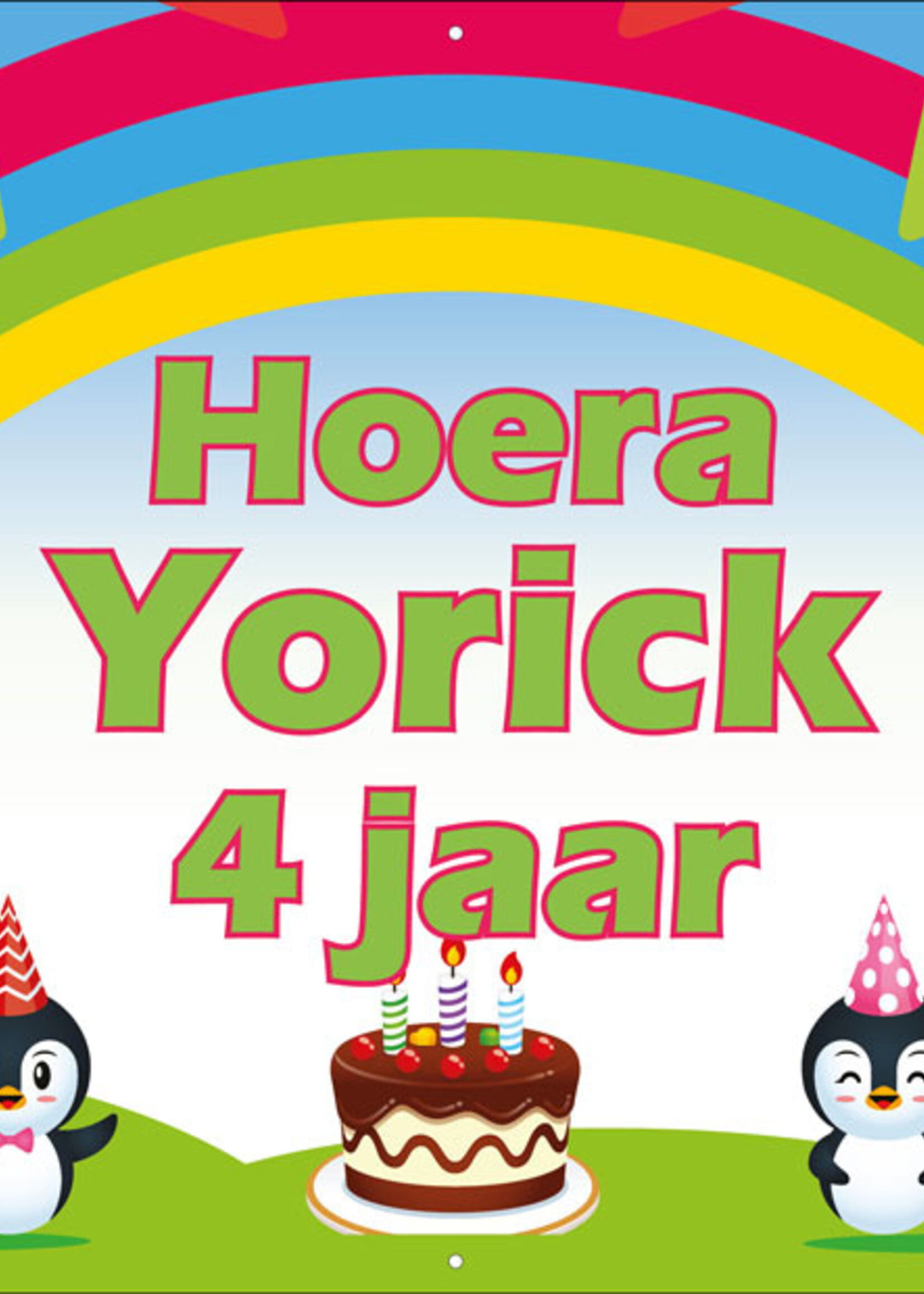 Pinguïns onder regenboog - Kinderen - Hoera - Naam - .. Jaar