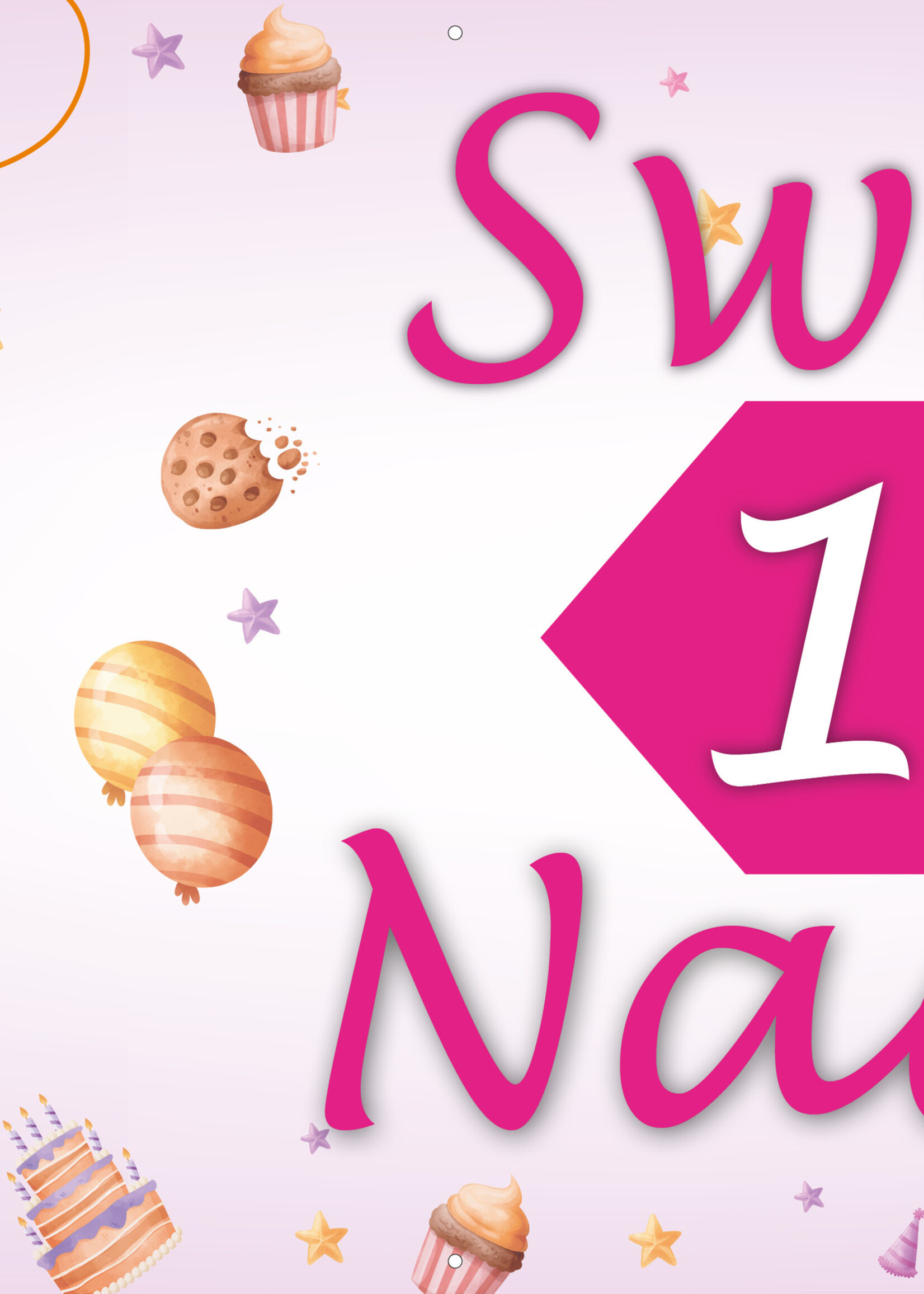 Sweet Sixteen  - Naam en 1 Foto - Roze - Sterren - Taart - Ballonnen