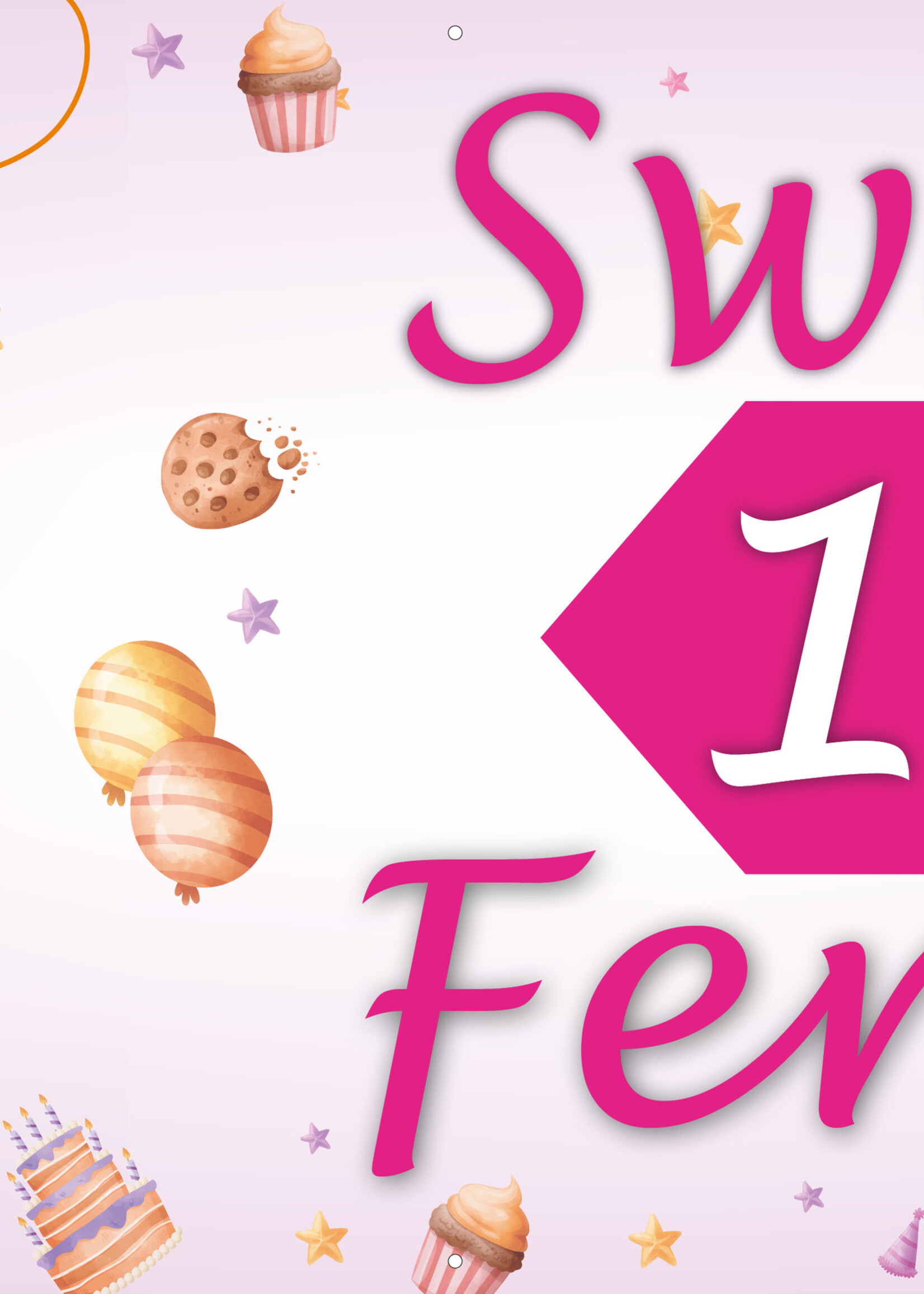 Sweet Sixteen  - Naam en 1 Foto - Roze - Sterren - Taart - Ballonnen