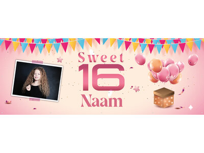 Sweet Sixteen  - Naam en 1 Foto - Roze - Slingers