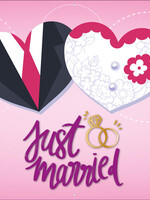 Just Married  met namen bruidspaar - Hartjes