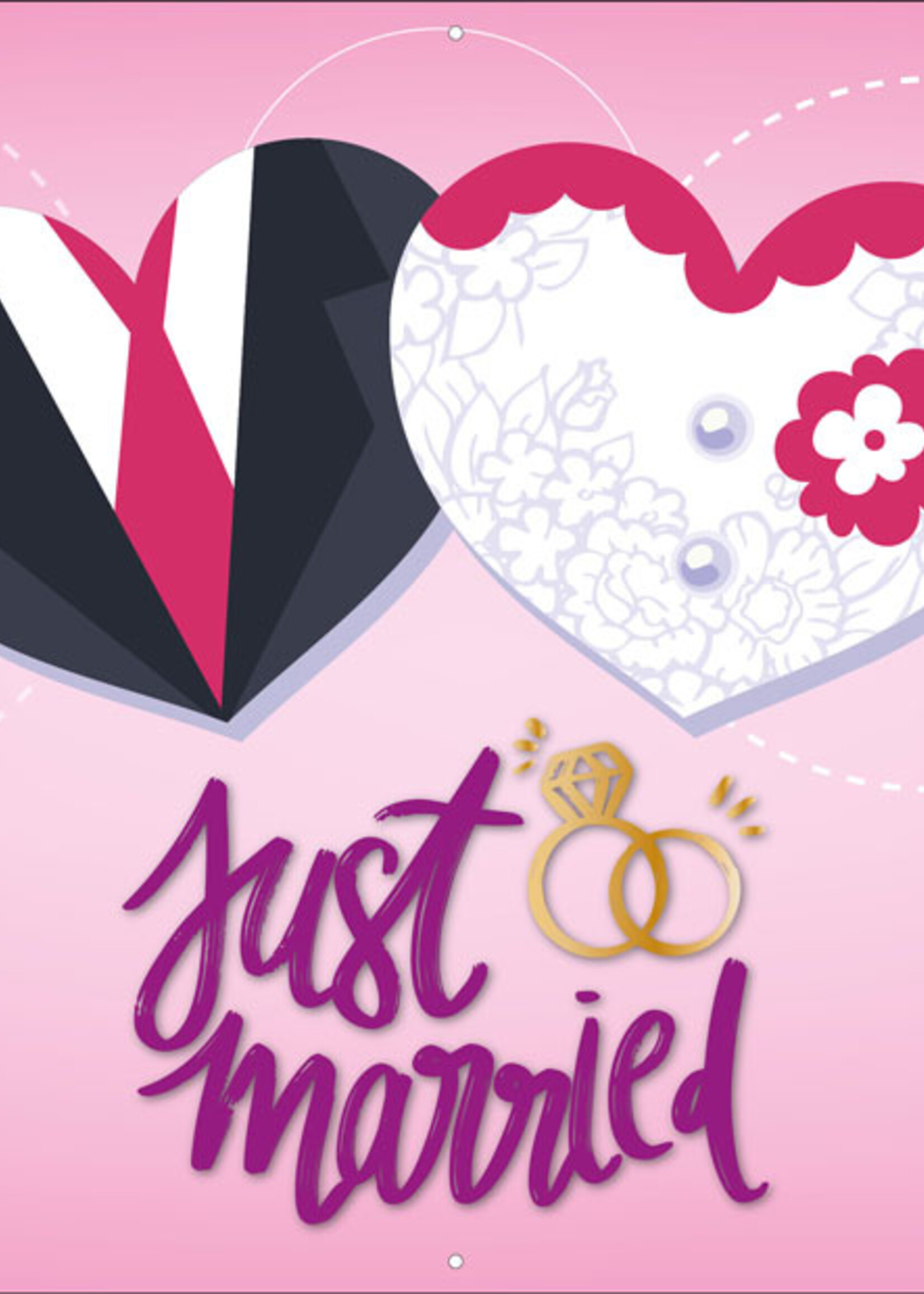 Just Married  met namen bruidspaar - Hartjes