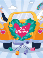 Just Married met namen bruidspaar - Auto