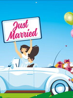 Just Married met namen bruidspaar - Auto en Ballonnen