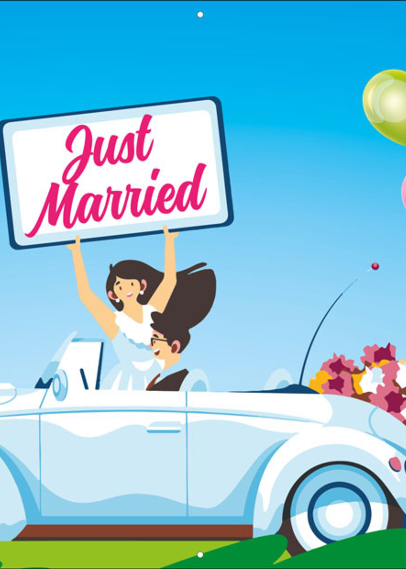 Just Married met namen bruidspaar - Auto en Ballonnen