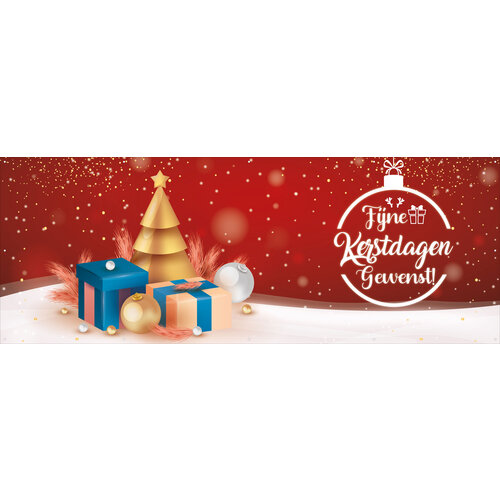 Fijne Kerstdagen gewenst - Kerstbal - Gouden kerstboom en Cadeaus