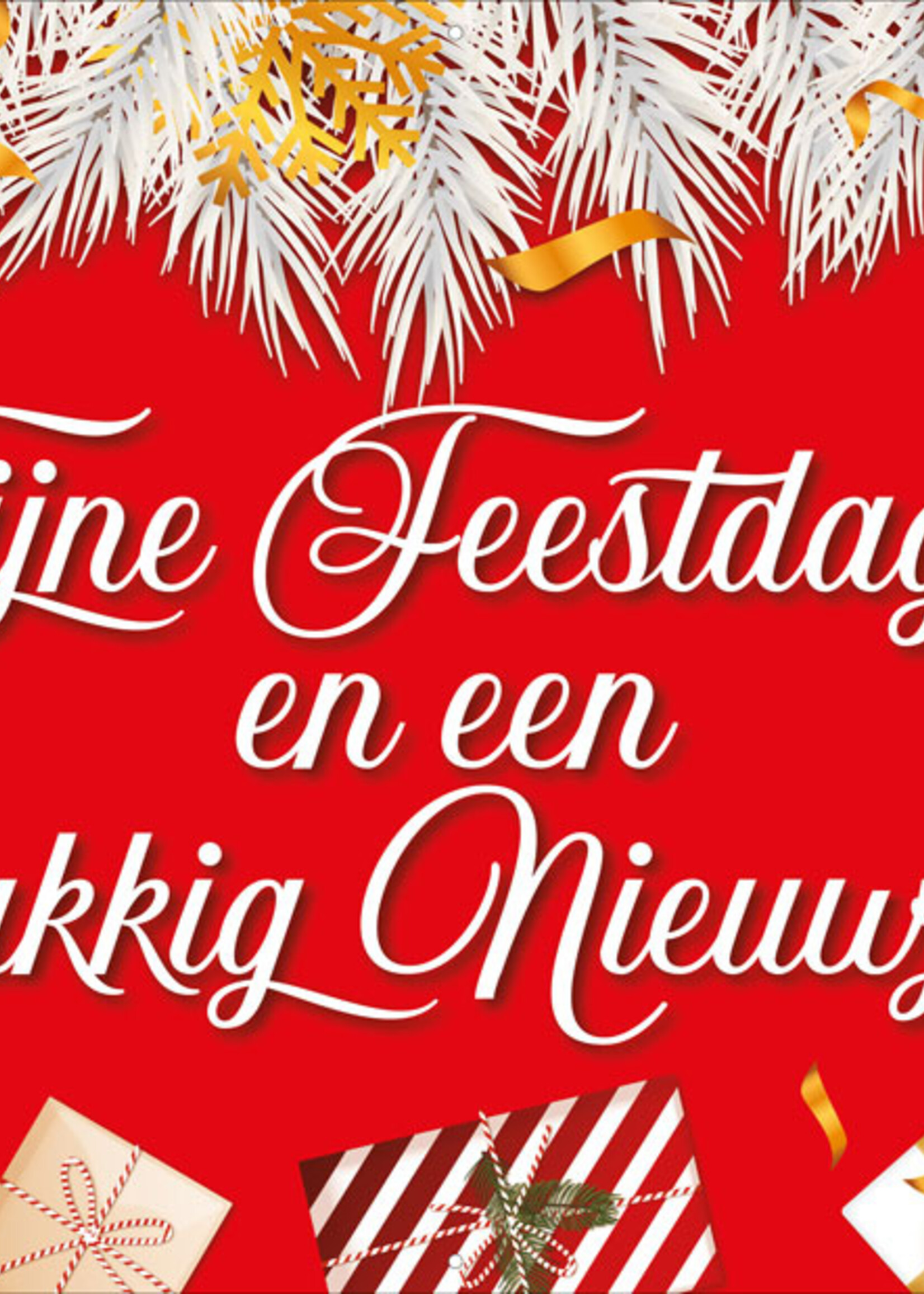 Fijne feestdagen en een Gelukkig Nieuwjaar - Witte Guirlande en Cadeautjes