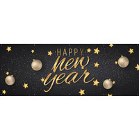 Happy New Year - Zwart met gouden sterren en ballen