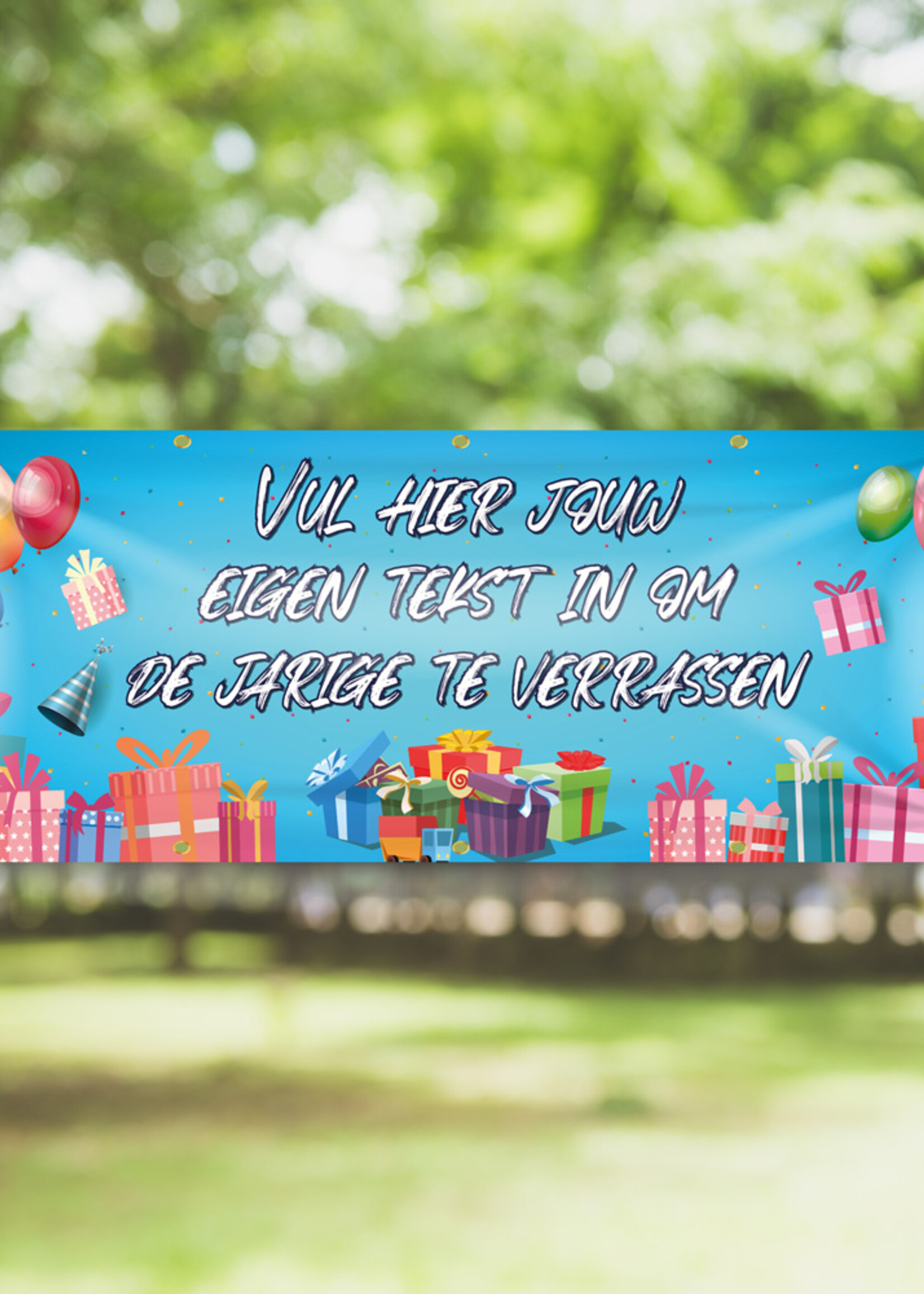 Spandoek met eigen tekst (60 tekens) - Cadeautjes Blauw