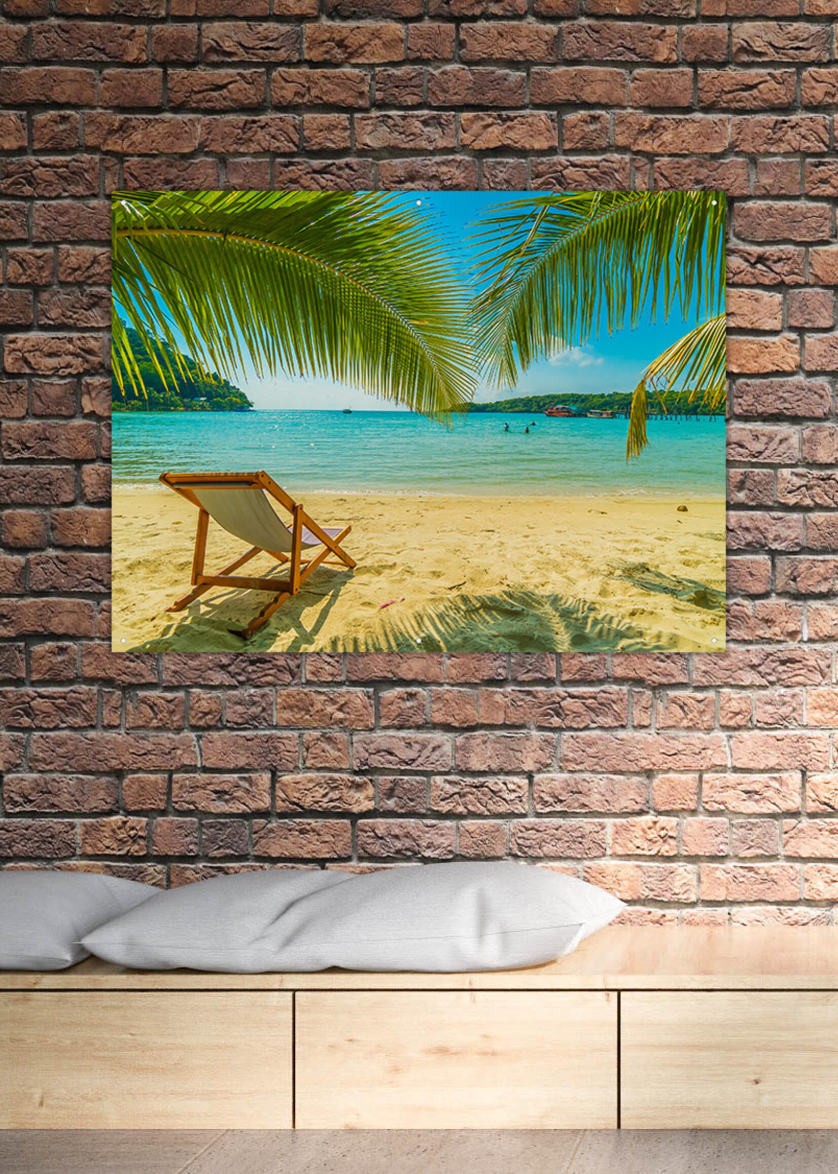 Tuinposter Strand, Palmbomen en Zee - Liggend - Landscape - Copy