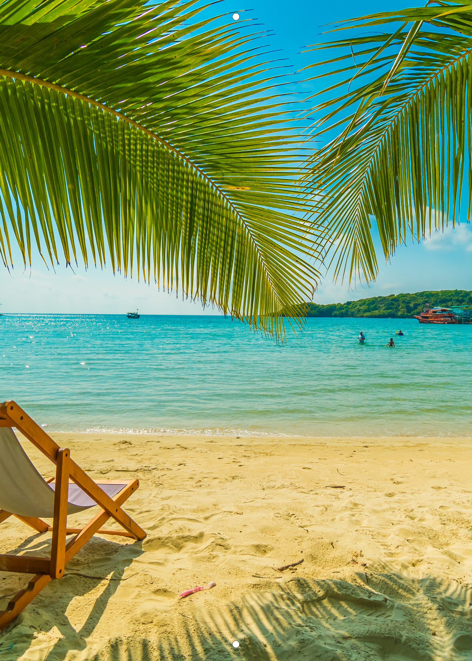 Tuinposter Strand, Palmbomen en Zee - Liggend - Landscape - Copy