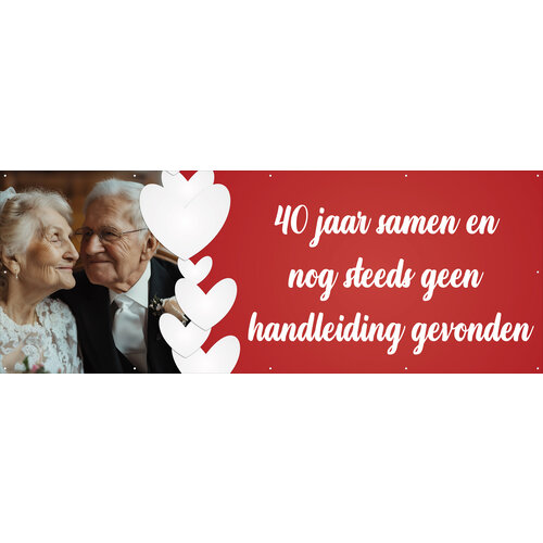 Spandoek met eigen tekst en foto  - Huwelijk - Huwelijksjubileum -Robijnrood