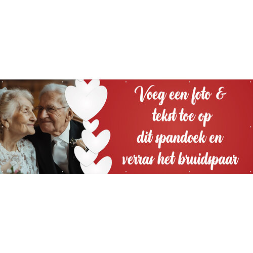 Spandoek met eigen tekst en foto - Huwelijk - Robijnrood