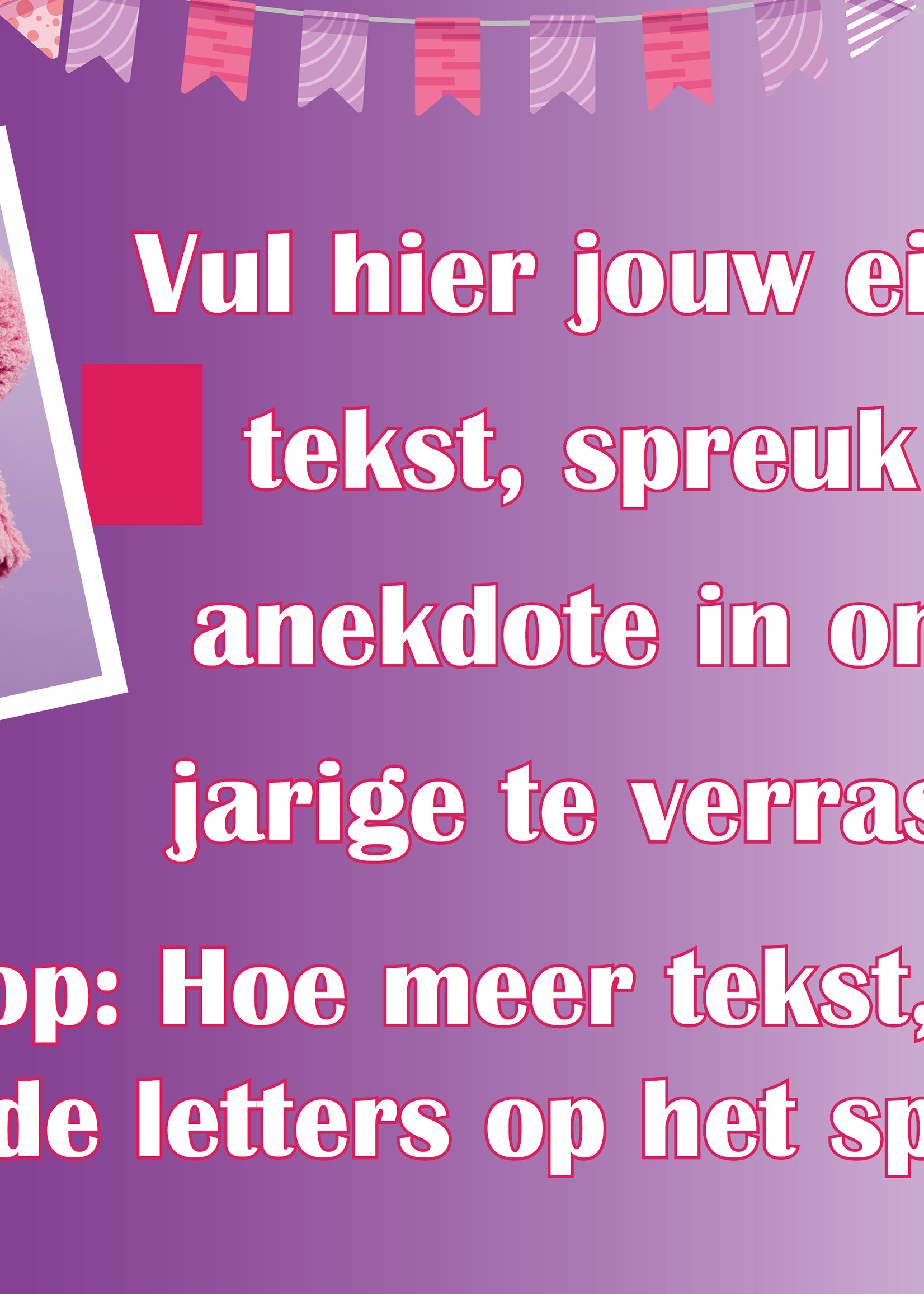 Spandoek met eigen tekst - Paars met vlaggetjes en ballonnen