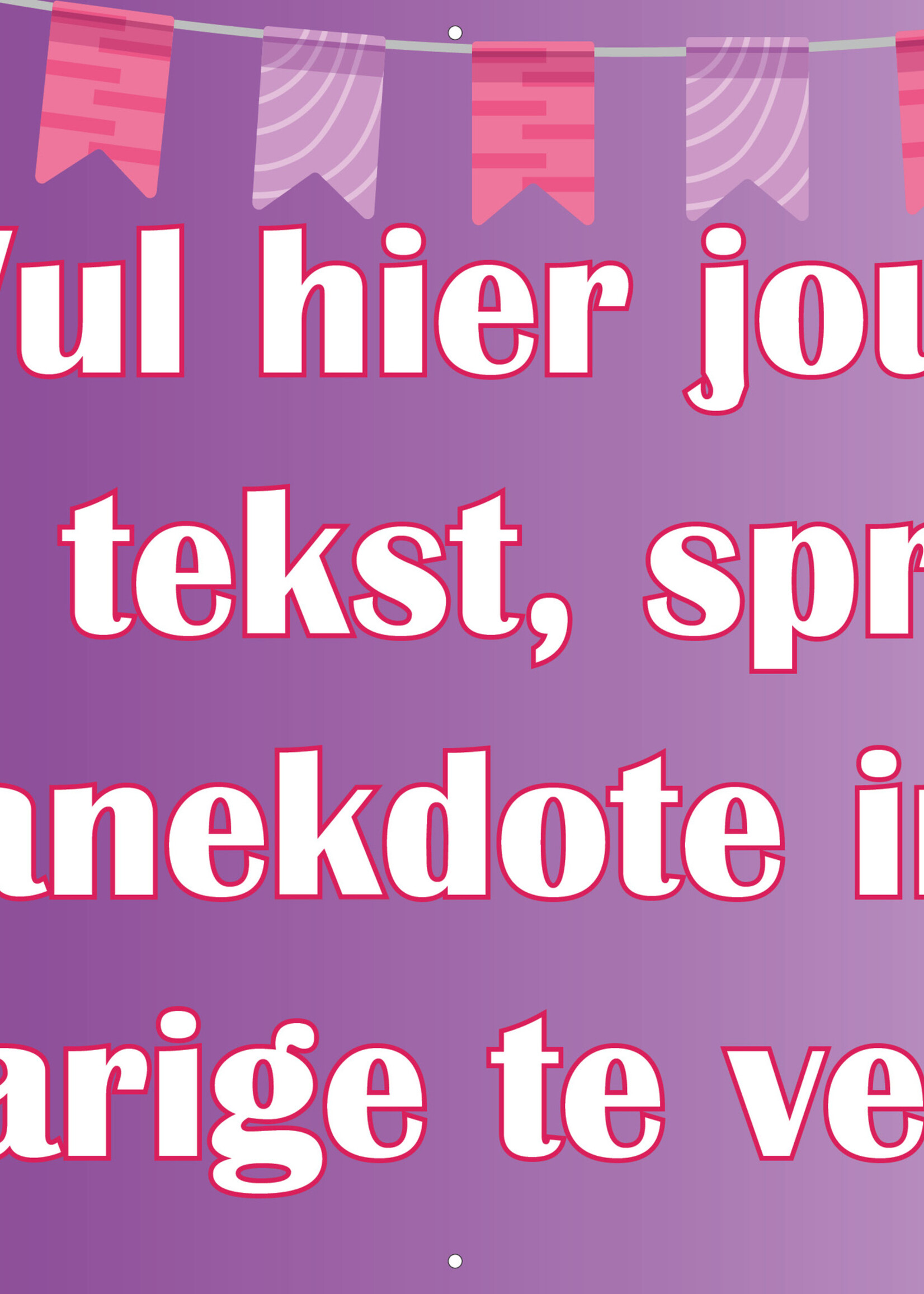 Spandoek met eigen tekst - Paars met vlaggetjes en ballonnen