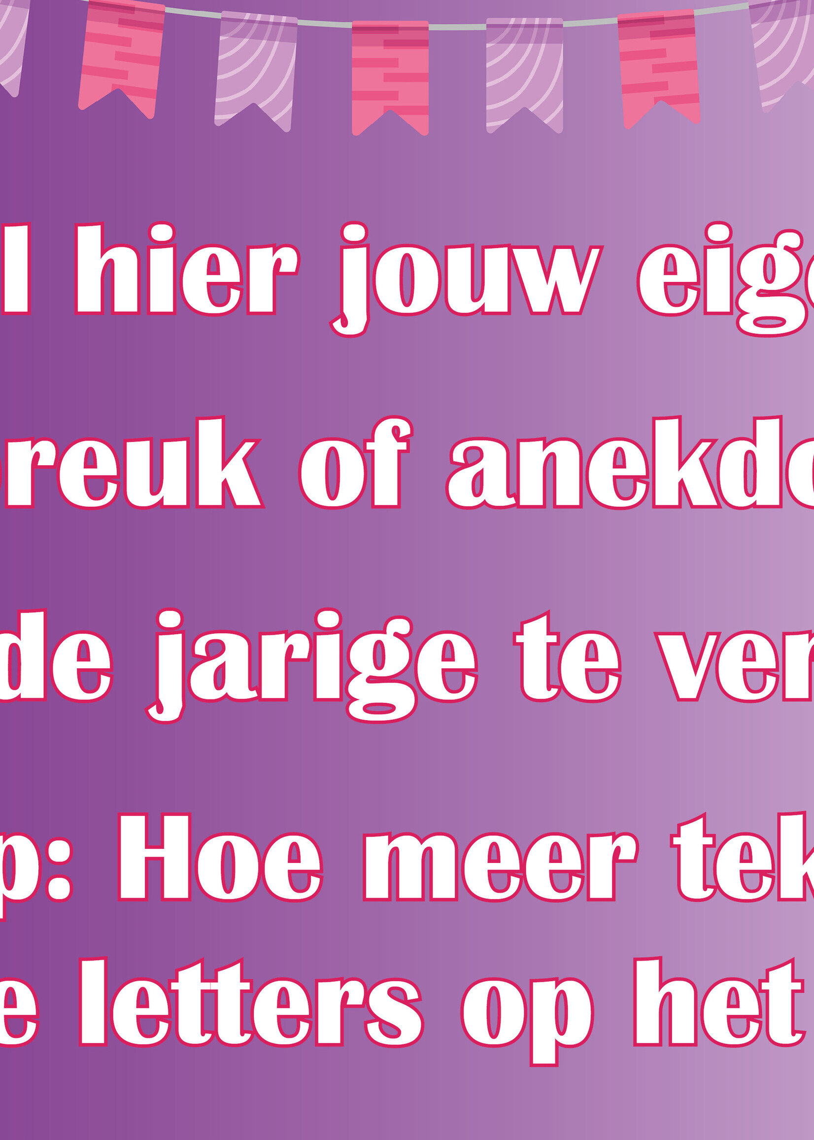 Spandoek met eigen tekst - Paars met vlaggetjes en ballonnen