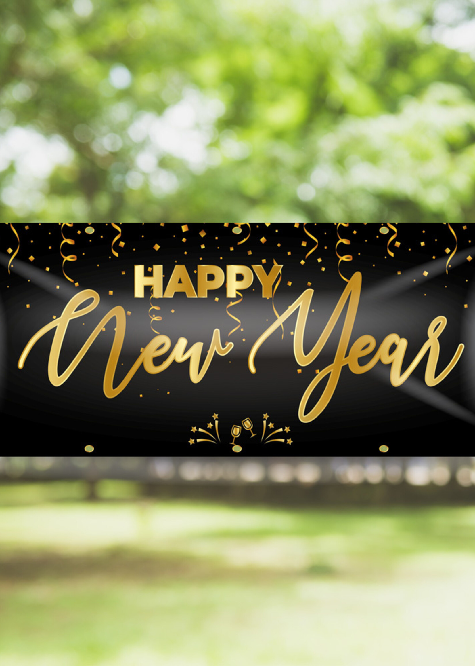 Spandoek Happy New Year - Gouden confetti - Gelukkig nieuwjaar