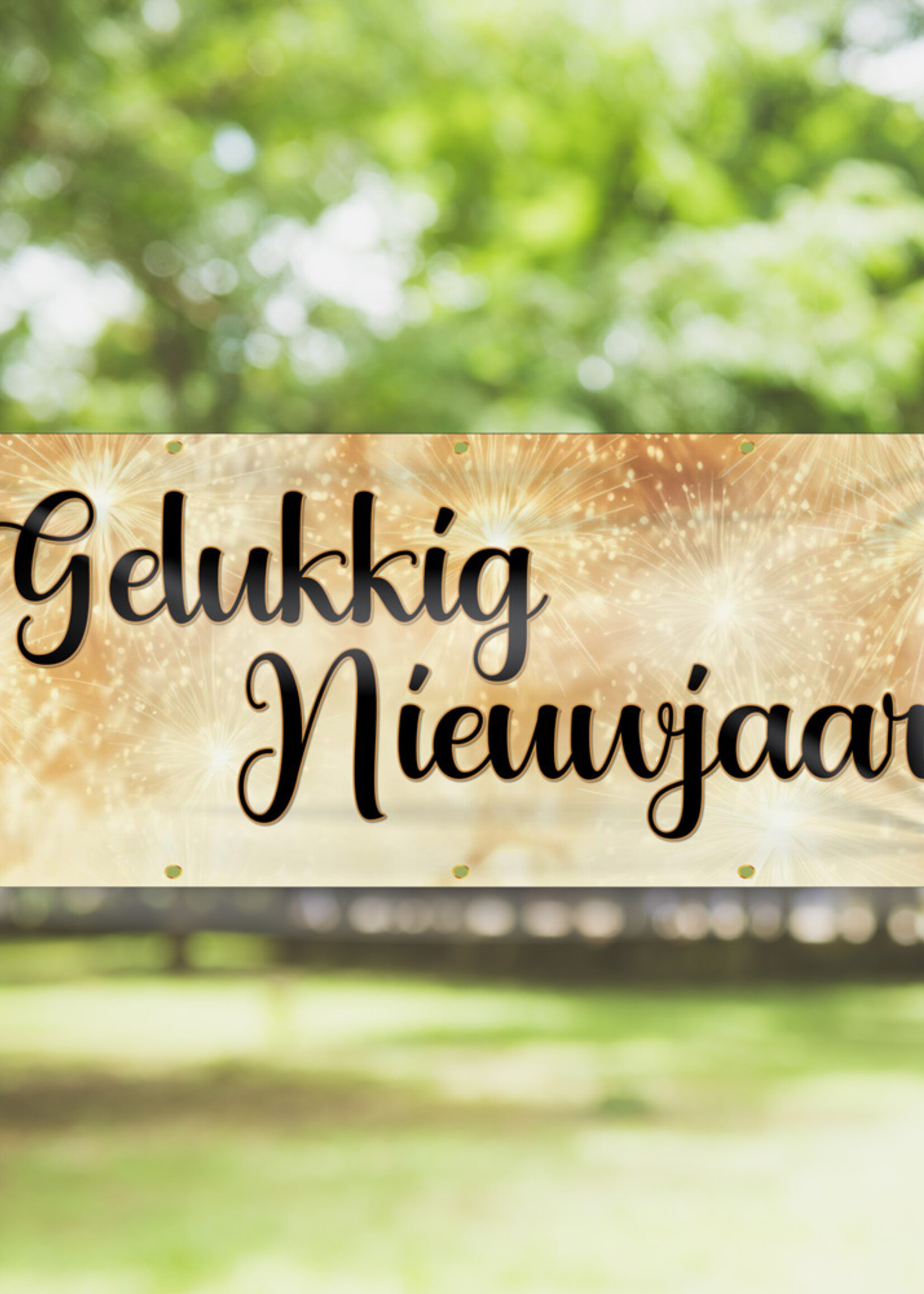 Spandoek Gelukkig Nieuwjaar - Goud Vuurwerk