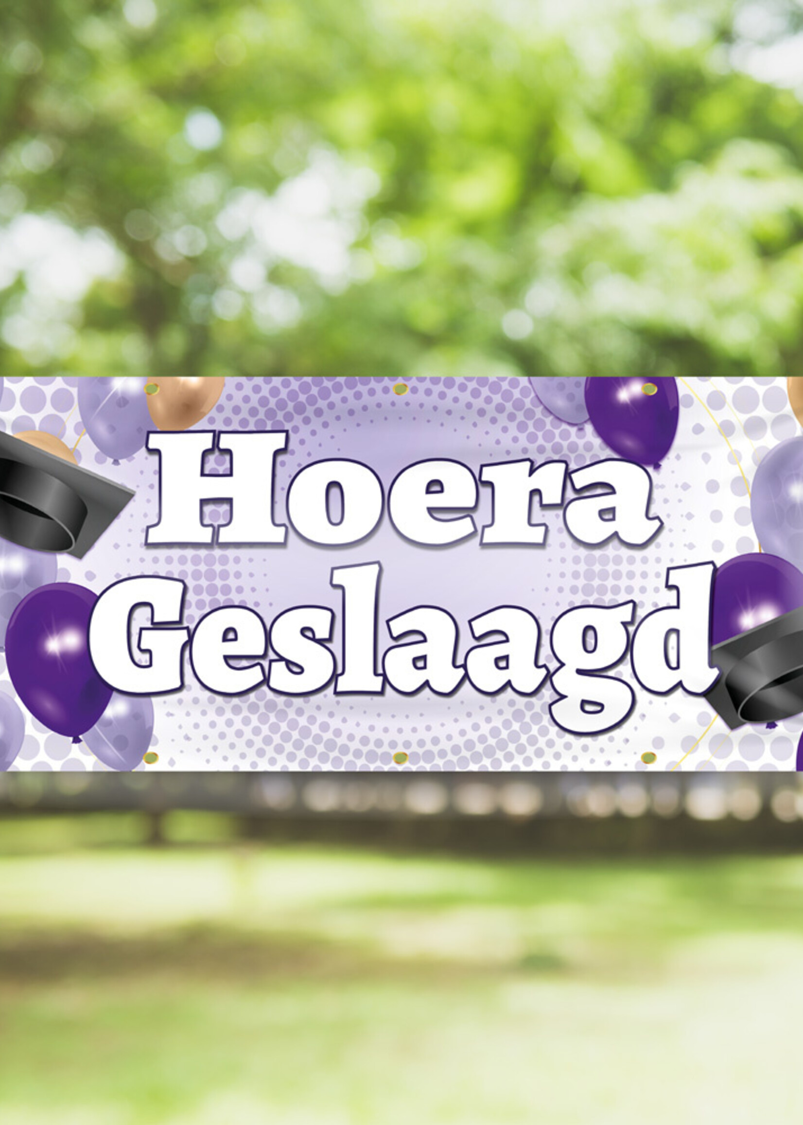 Spandoek Hoera Geslaagd - Paars - Wit – Feestelijke Versiering – Diploma Gehaald