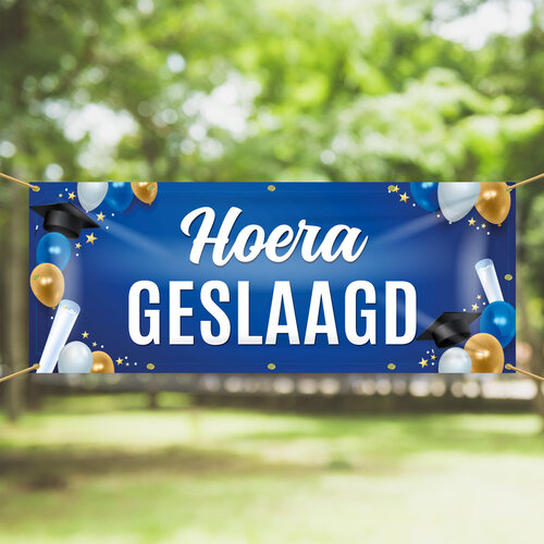 Hoera  geslaagd! - Blauw - Goud Ballonnen - Afstudeerhoed - Diploma -  Sterren