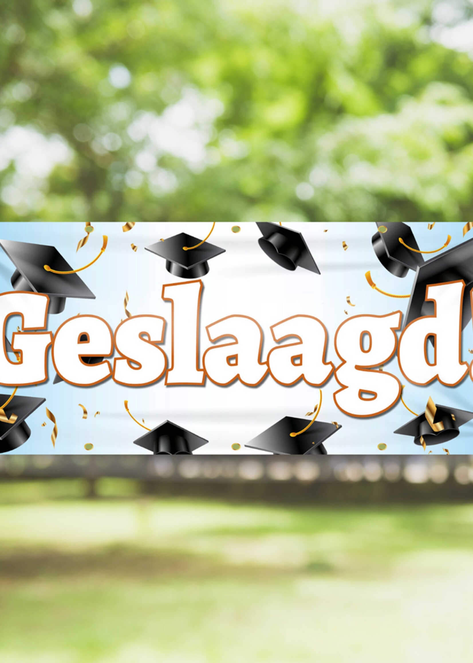 Spandoek Geslaagd - Feestelijke Versiering - Afstudeerhoed – Diploma - Examen