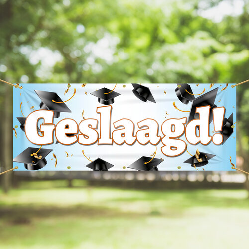 Spandoek Geslaagd - Feestelijke Versiering - Afstudeerhoed – Diploma - Examen