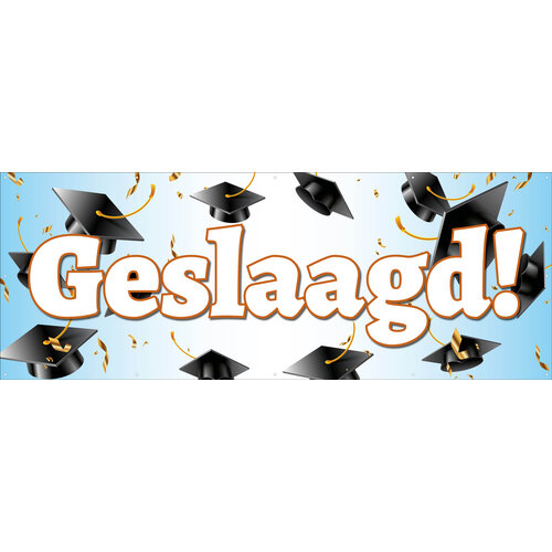 Spandoek Geslaagd - Feestelijke Versiering - Afstudeerhoed – Diploma - Examen Spandoek Geslaagd - Feestelijke Versiering - Afstudeerhoed – Diploma - Examen