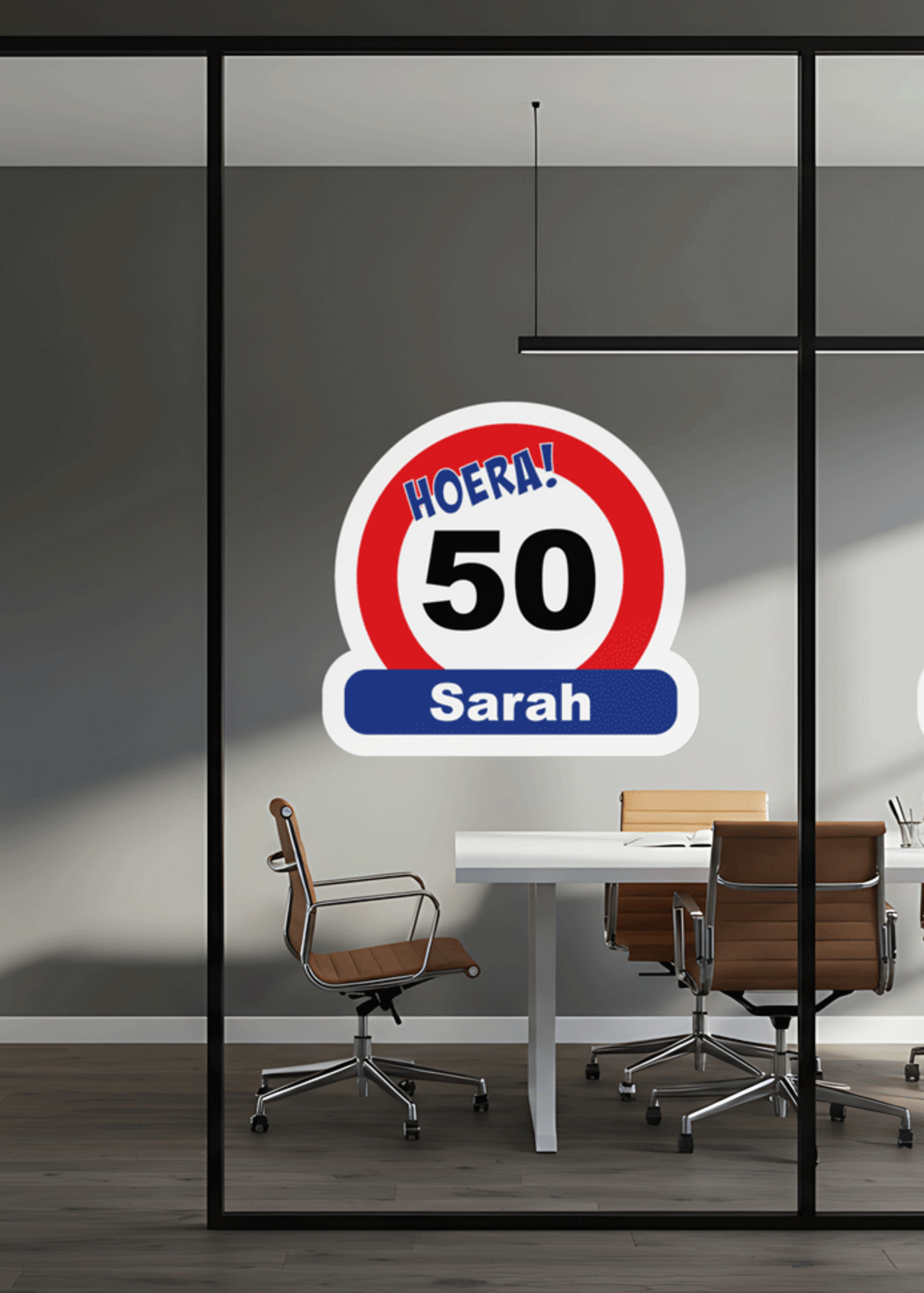 Statische Raamsticker Hoera Sarah- 50 jaar Versiering- Groot