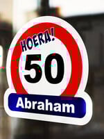 Statische Raamsticker Hoera Abraham - 50 jaar Versiering - Groot