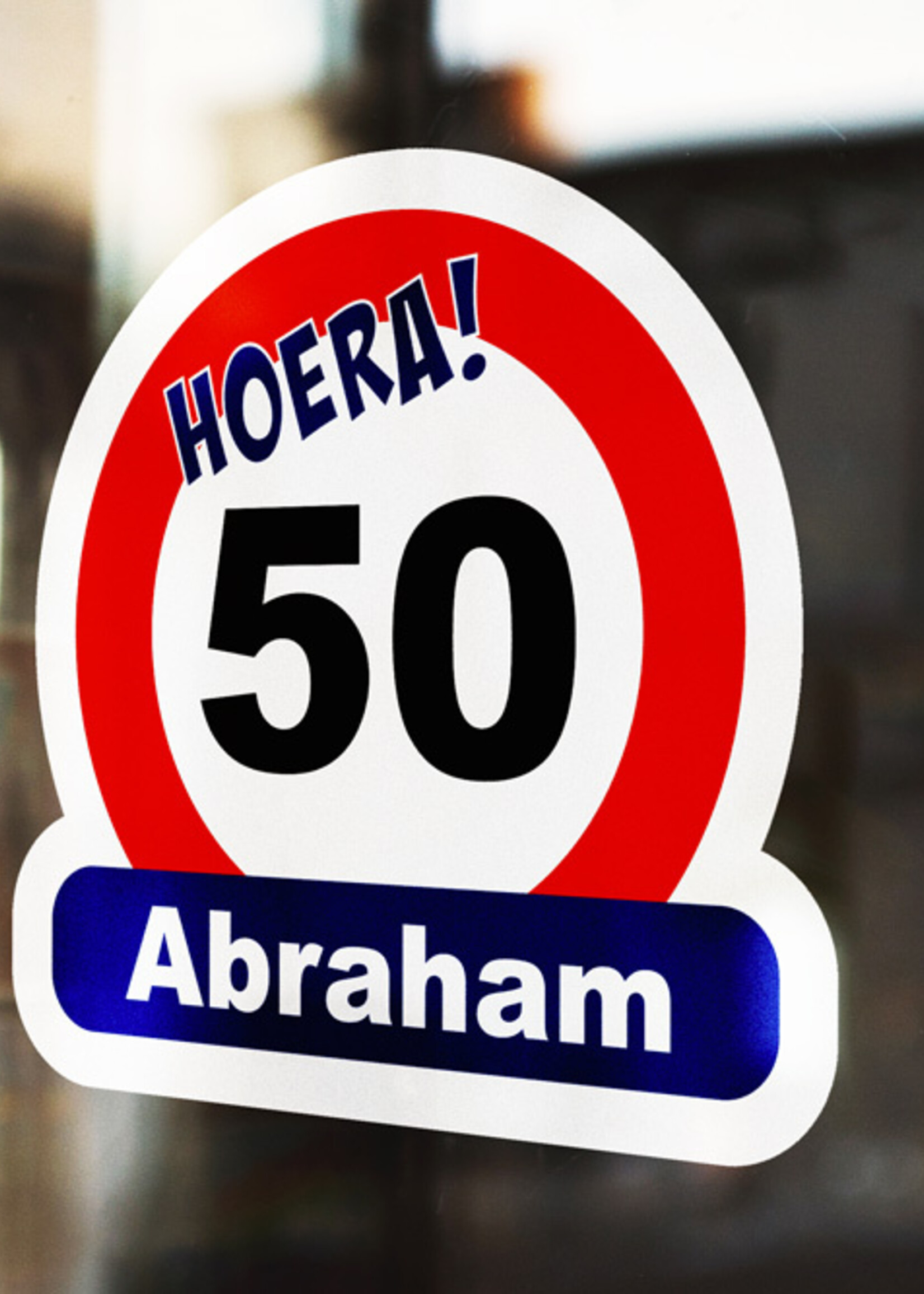 Statische Raamsticker Hoera Abraham - 50 jaar Versiering - Groot