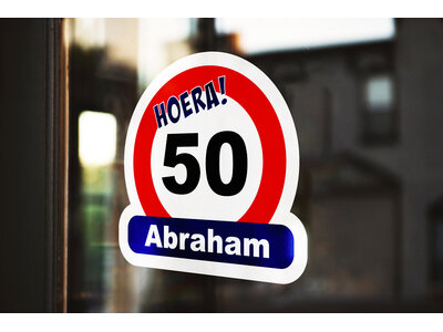 Statische Raamsticker Hoera Abraham - 50 jaar - Groot